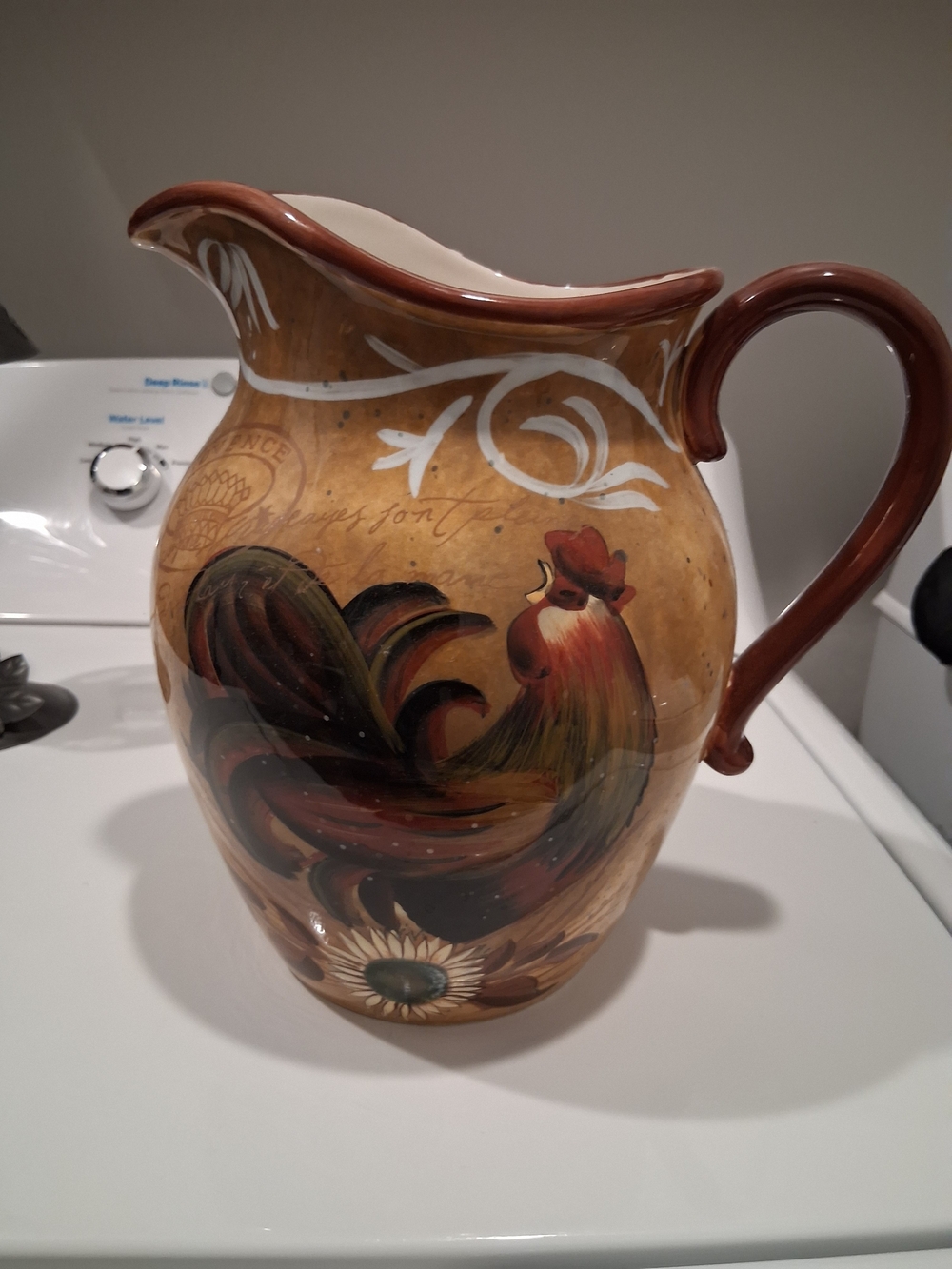 Certified International Brown and Cream Rooster Ceramic Pitcher